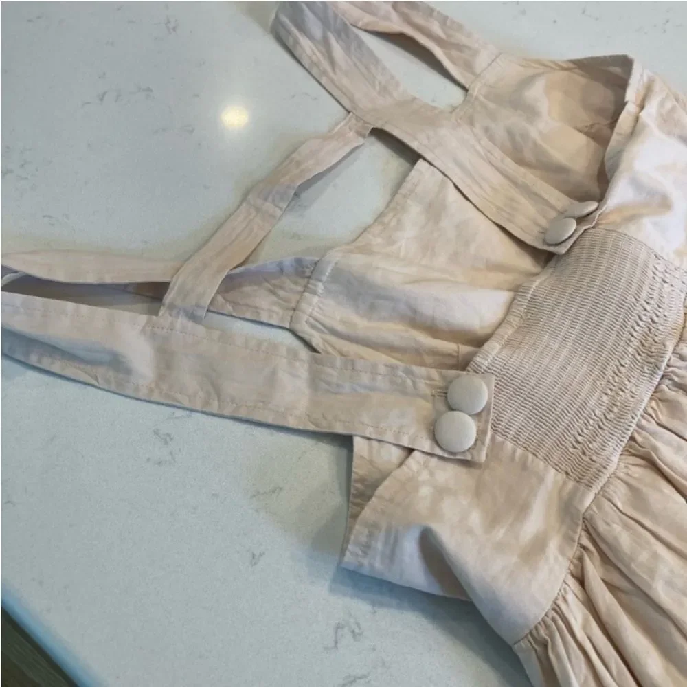 By Anthropologie Midi Apron Dress Ivory Cream with Pockets Small - Picture 8 of 12